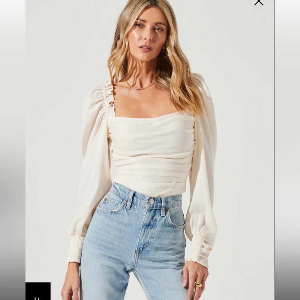 cream Long Sleeve Square Neck milkmaid Top in Cream XS | romantic coquette